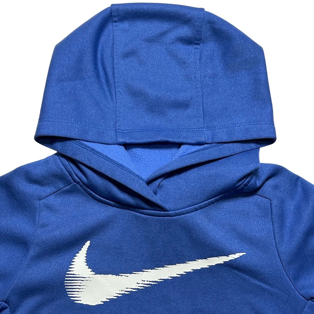 Nike Therma-FIT Kids Pullover‎ Hoodie Sweatshirt Blue White Logo Size 4-5 Small